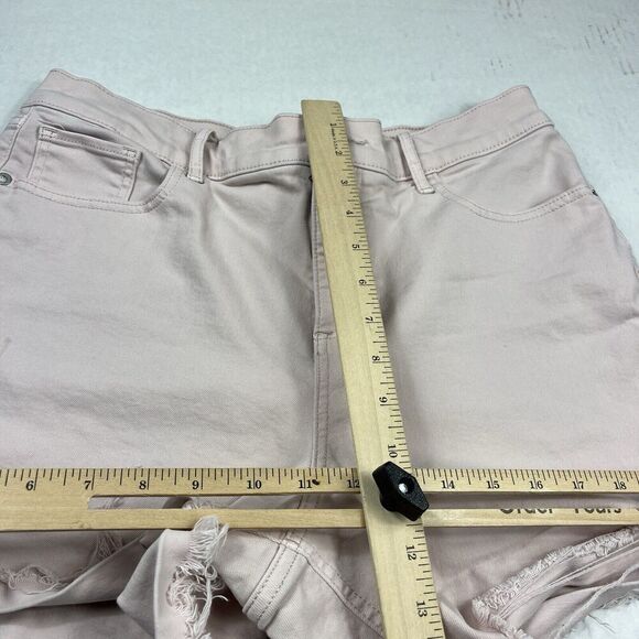 Express Womens Shortie High Rise Denim Shorts Pink Hyper Stretch Frayed Size 12 - Picture 6 of 12